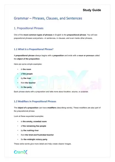 Grammar - Phrases, Clauses, and Sentences - Page 1 preview image