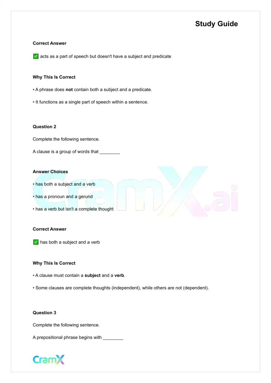 Grammar - Phrases, Clauses, and Sentences, page 3