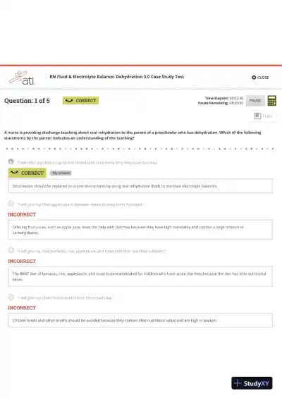 ATI RN Fluid and Electrolyte Balance Dehydration Case Study Test 3.0 With Answers (5 Solved Questions) - Page 1 preview image
