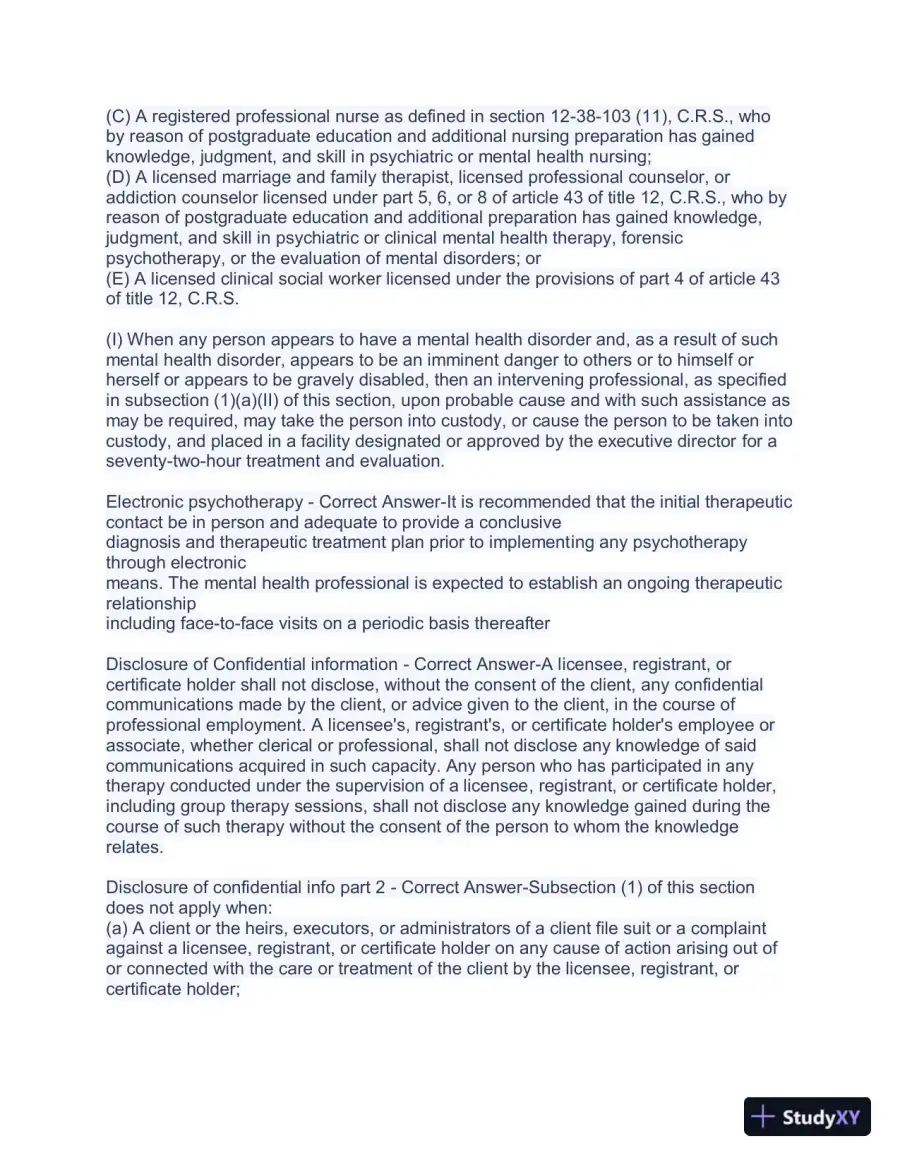 Colorado Mental Health Jurisprudence Practice Exam with Answers (40 Solved Questions), page 4