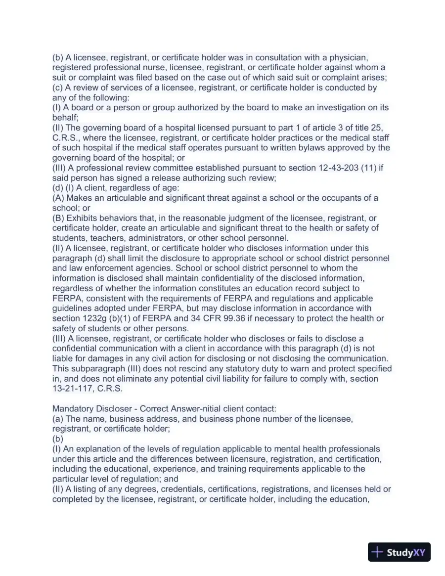 Colorado Mental Health Jurisprudence Practice Exam with Answers (40 Solved Questions), page 5
