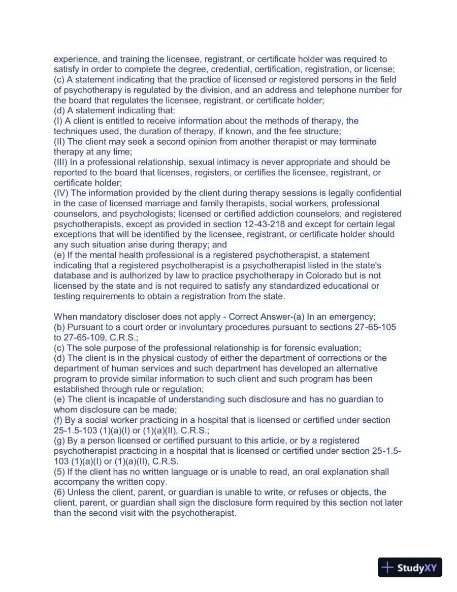 Colorado Mental Health Jurisprudence Practice Exam with Answers (40 Solved Questions), page 6