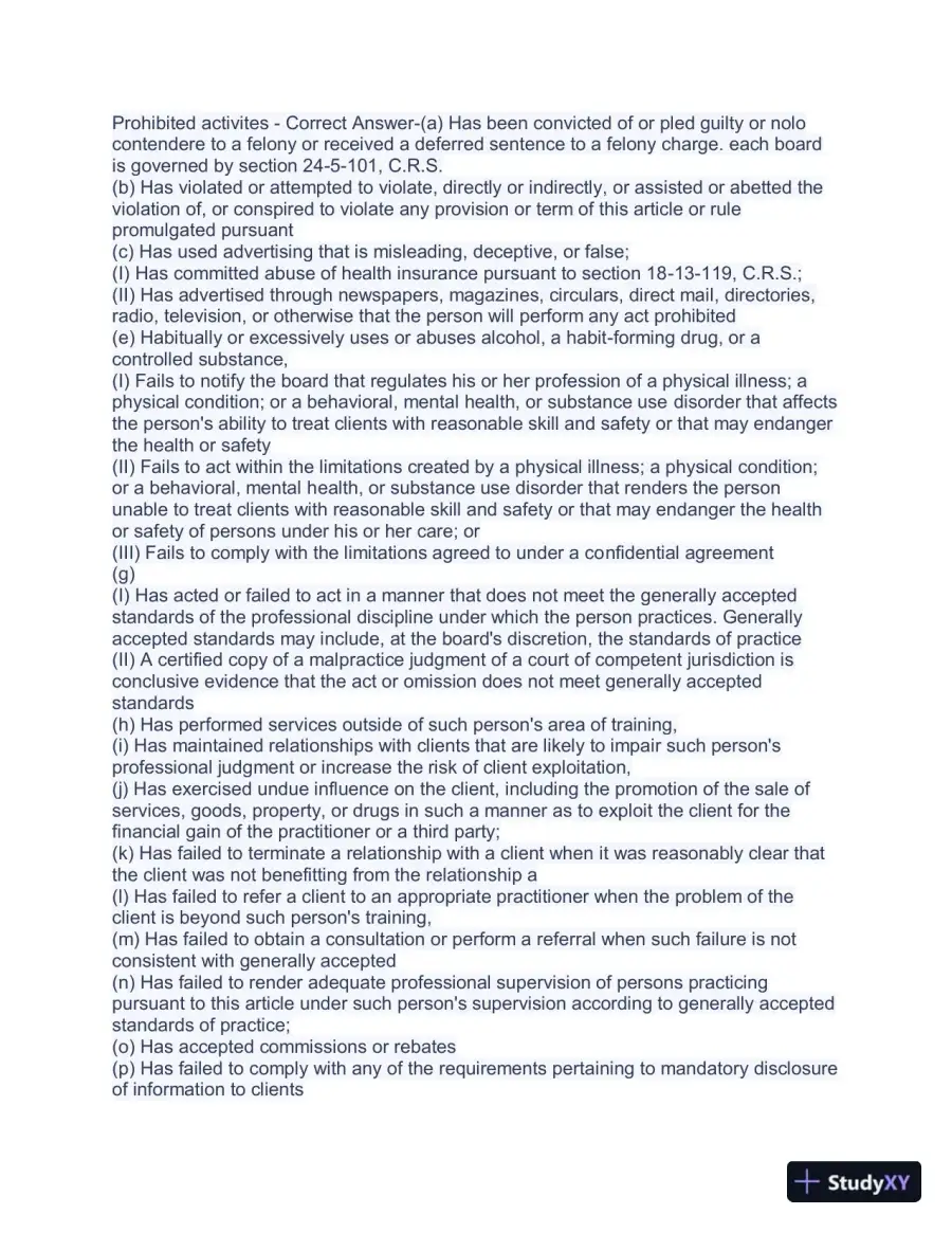 Colorado Mental Health Jurisprudence Practice Exam with Answers (40 Solved Questions), page 7