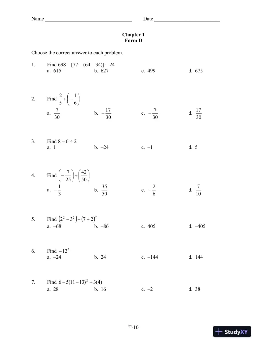 Test Bank for Introductory Algebra for College Students, 6th Edition, page 13