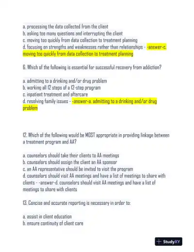 2022-2023 CADC Pharmacology Practice Exam With Answers (80 Solved Questions) - Page 5 preview image
