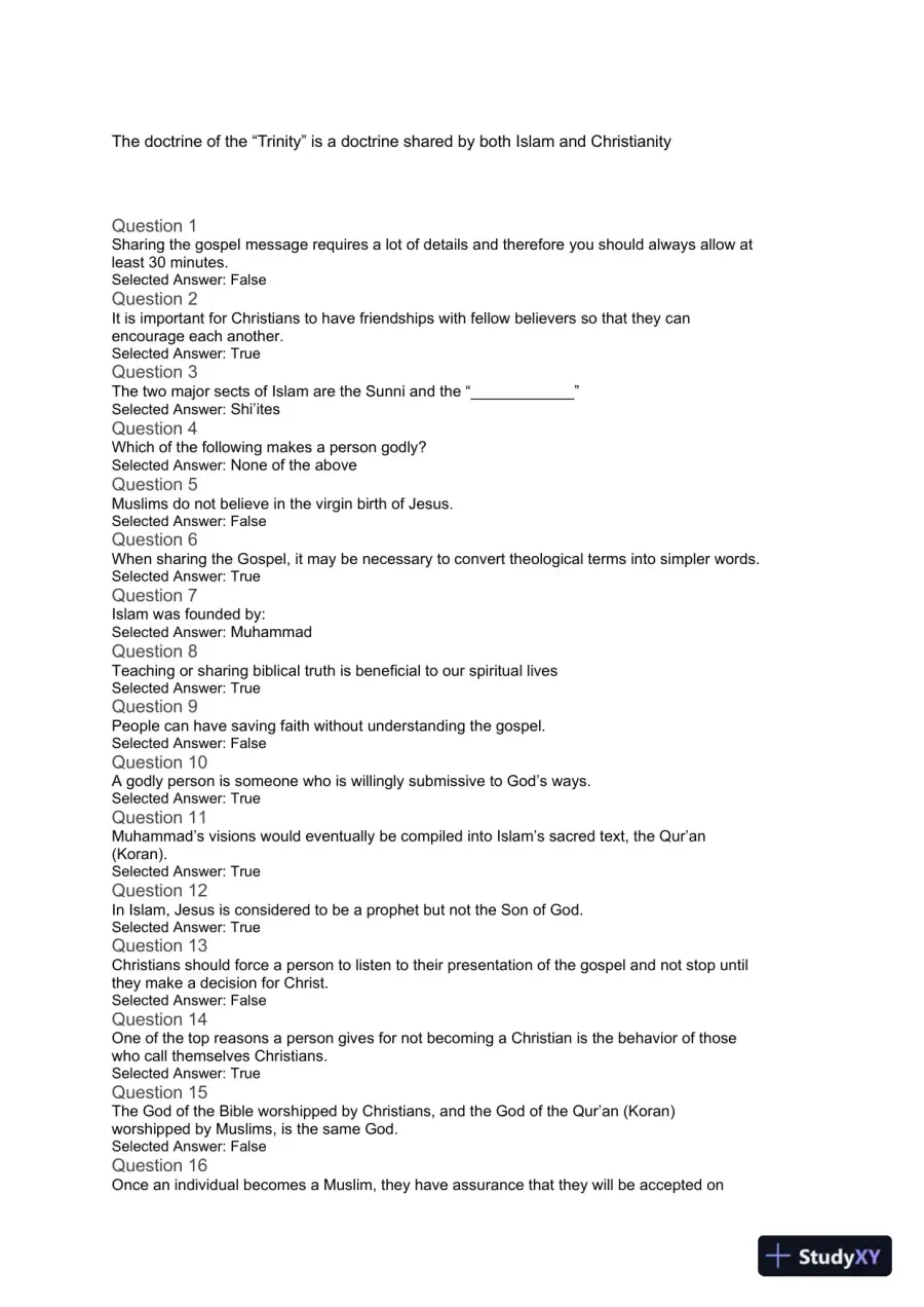 APOL 104 Quiz 7: Examining Key Concepts in Evangelism, Islam, and Apologetics Liberty University, page 3