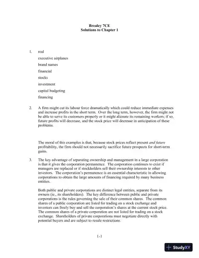 Solution Manual For Fundamentals Of Corporate Finance, Seventh Canadian Edition - Page 1 preview image