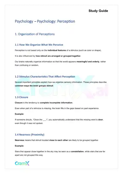 Psychology - Psychology Perception - Page 1 preview image