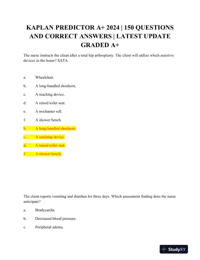 2024 KAPLAN Clinical analysis Predictor Exam With Answers (30 Solved Questions) - Page 1 preview image