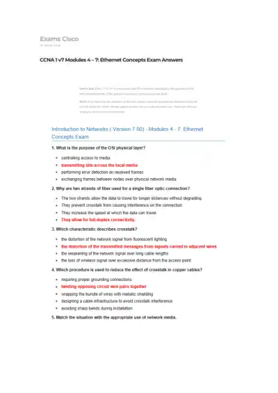 CCNA 1 v7 Modules 4 7 Ethernet Concepts Exam - Page 1 preview image