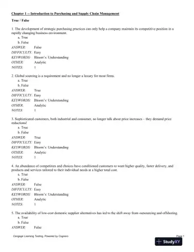 Test Bank For Purchasing And Supply Chain Management, 6th Edition - Page 1 preview image
