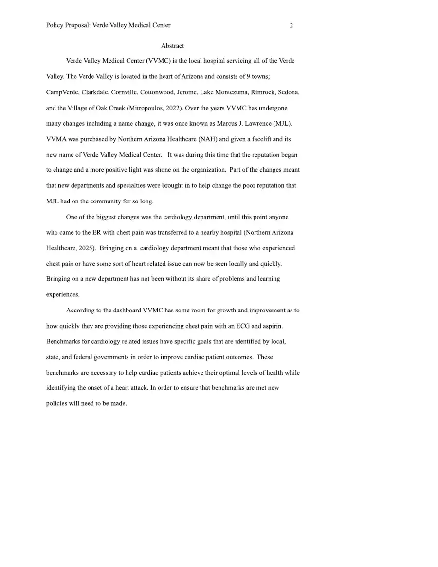 Policy Proposal Verde Valley Medical Center, page 2