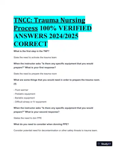 2024-2025 TNCC: Trauma Nursing Process with Answers (71 Solved Questions) - Page 1 preview image