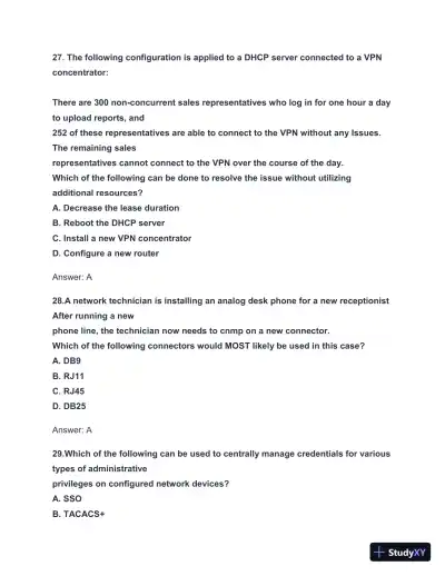 2024-2025 N10-008 Network+ Practice Exam with Answers (131 Solved Questions) - Page 12 preview image