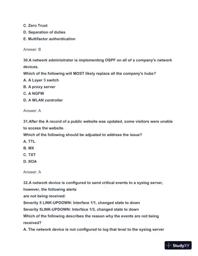 2024-2025 N10-008 Network+ Practice Exam with Answers (131 Solved Questions) - Page 13 preview image
