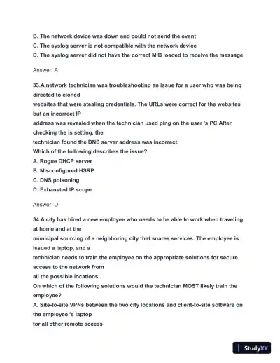 2024-2025 N10-008 Network+ Practice Exam with Answers (131 Solved Questions) - Page 14 preview image