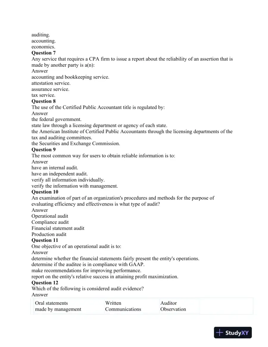 ACC403 Week 2 Quiz 1: Auditing and Assurance Services Strayer University, page 3