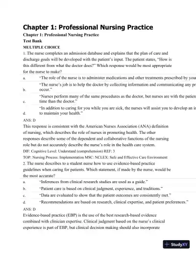Test Bank For Medical-Surgical Nursing: Assessment and Management of Clinical Problems, 9th Edition - Page 1 preview image