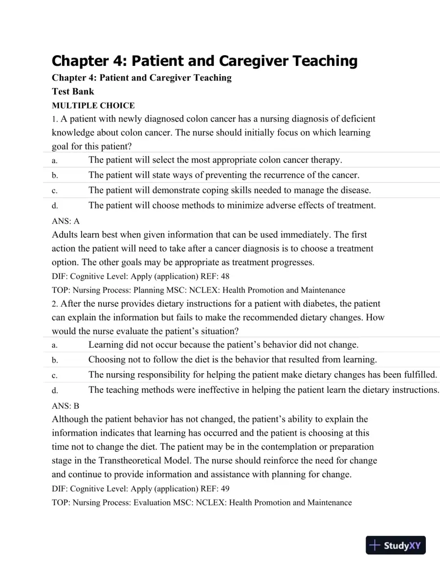 Test Bank For Medical-Surgical Nursing: Assessment and Management of Clinical Problems, 9th Edition, page 29