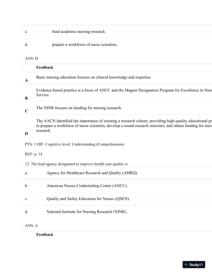 Understanding Nursing Research: Building An Evidence-Based Practice, 6th Edition Test Bank, page 10