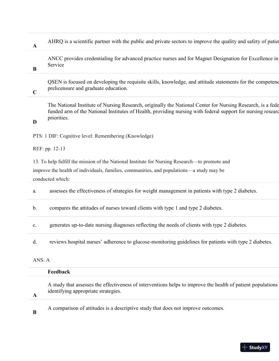 Understanding Nursing Research: Building An Evidence-Based Practice, 6th Edition Test Bank, page 11