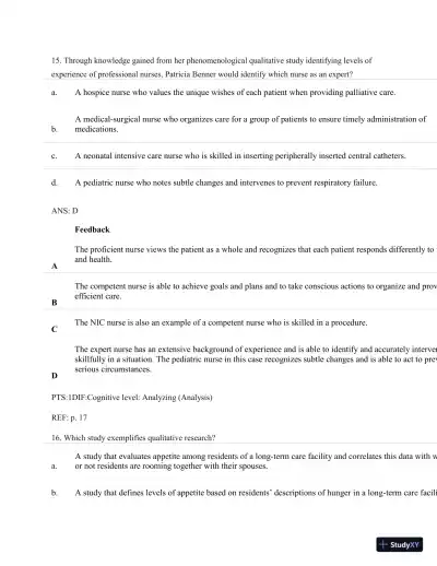 Understanding Nursing Research: Building An Evidence-Based Practice, 6th Edition Test Bank - Page 13 preview image