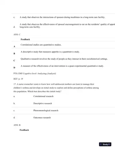 Understanding Nursing Research: Building An Evidence-Based Practice, 6th Edition Test Bank - Page 14 preview image