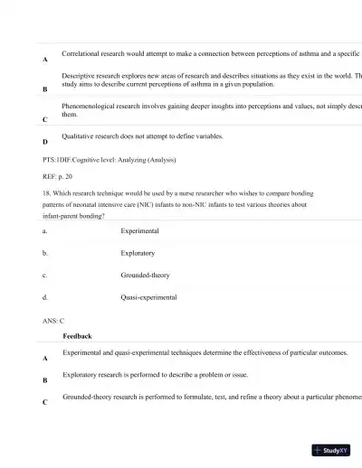 Understanding Nursing Research: Building An Evidence-Based Practice, 6th Edition Test Bank - Page 15 preview image