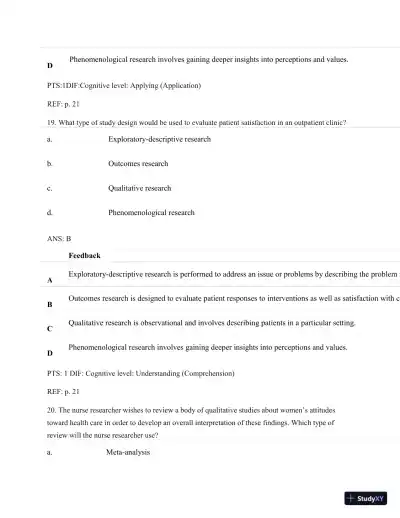 Understanding Nursing Research: Building An Evidence-Based Practice, 6th Edition Test Bank - Page 16 preview image