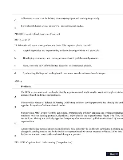 Understanding Nursing Research: Building An Evidence-Based Practice, 6th Edition Test Bank - Page 19 preview image