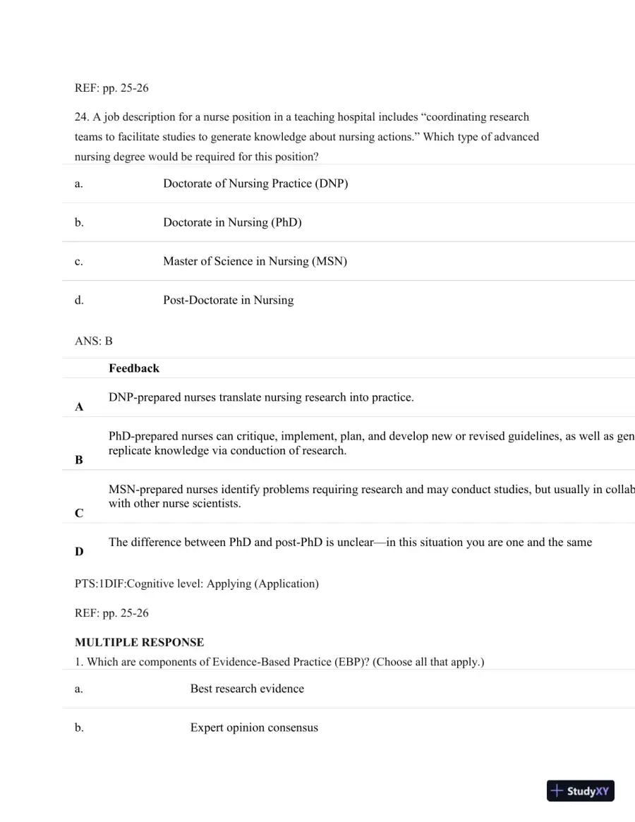 Understanding Nursing Research: Building An Evidence-Based Practice, 6th Edition Test Bank, page 20