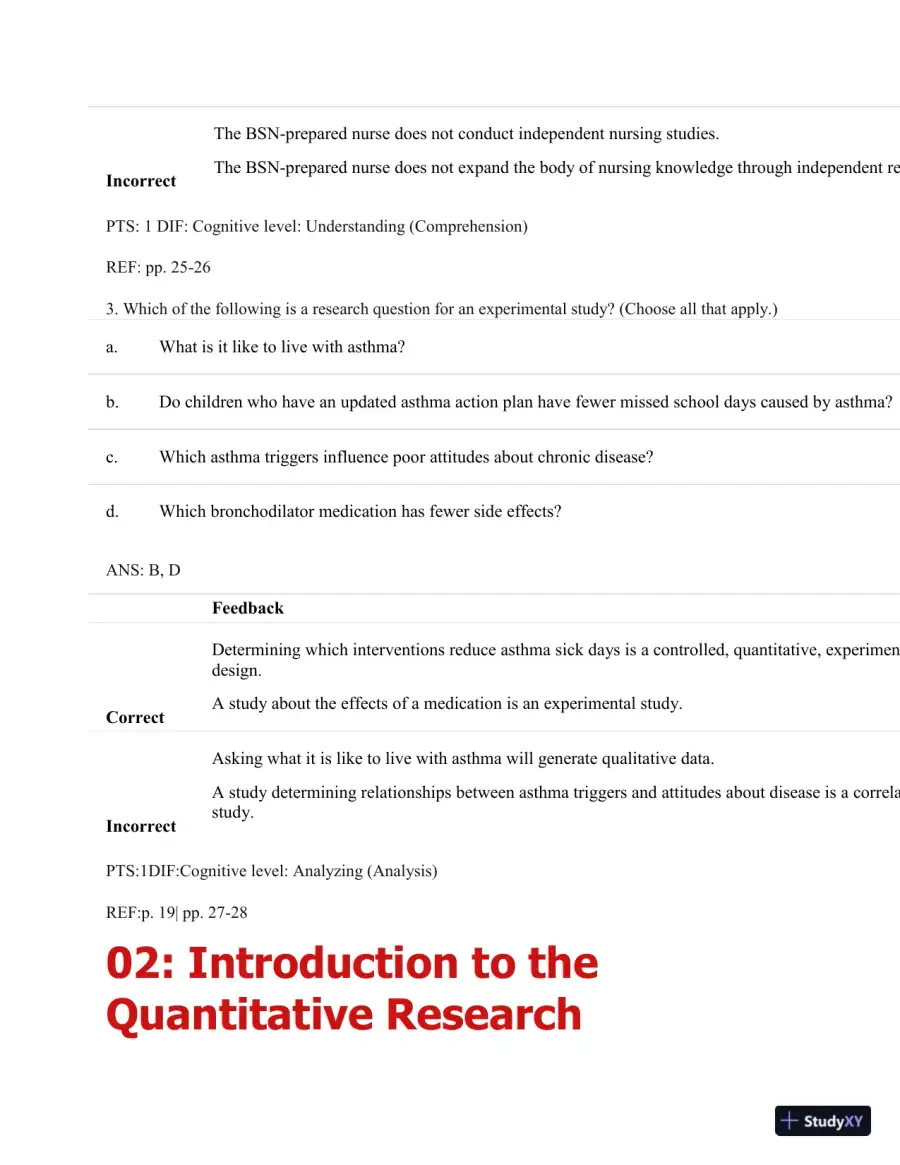 Understanding Nursing Research: Building An Evidence-Based Practice, 6th Edition Test Bank, page 22