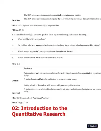 Understanding Nursing Research: Building An Evidence-Based Practice, 6th Edition Test Bank - Page 22 preview image