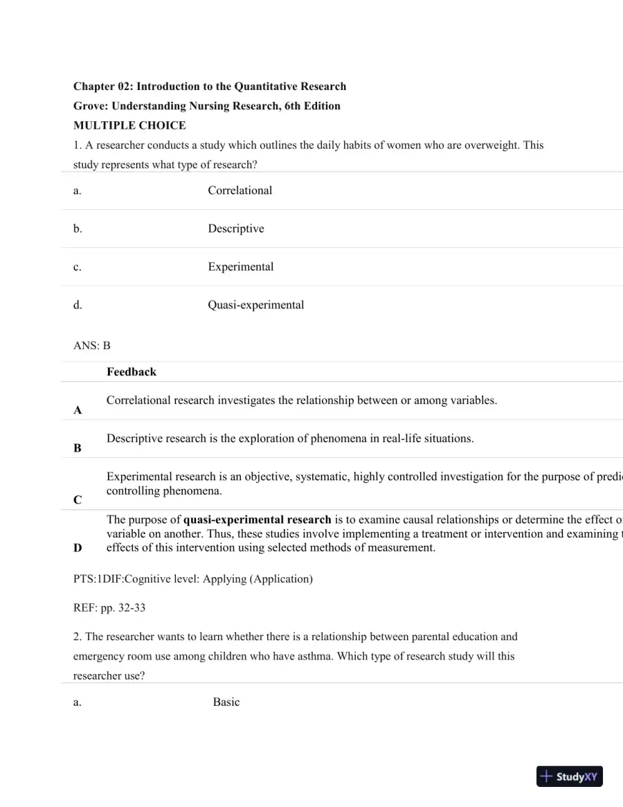 Understanding Nursing Research: Building An Evidence-Based Practice, 6th Edition Test Bank, page 23