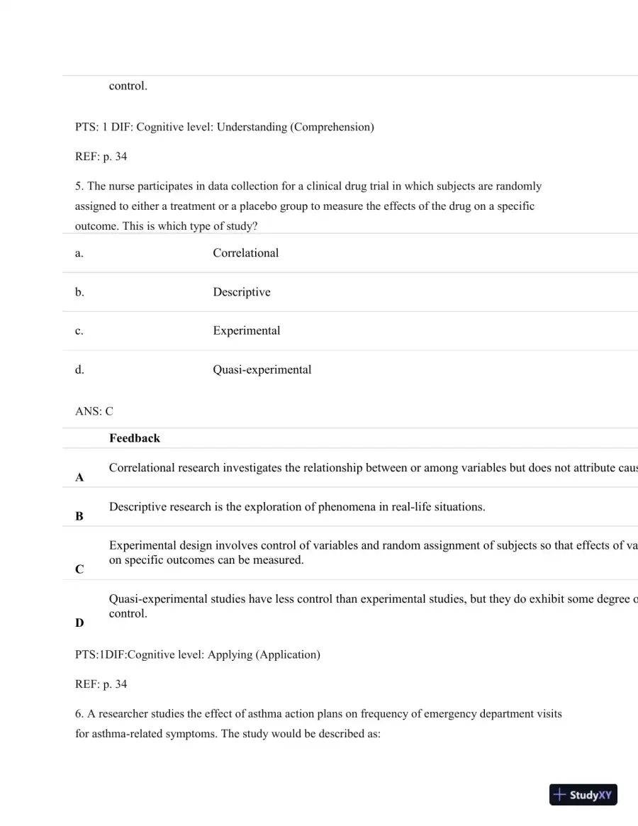 Understanding Nursing Research: Building An Evidence-Based Practice, 6th Edition Test Bank, page 26