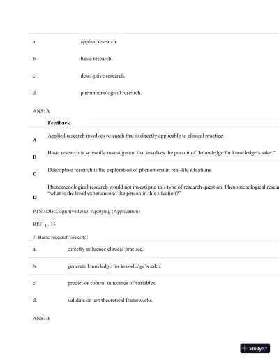 Understanding Nursing Research: Building An Evidence-Based Practice, 6th Edition Test Bank - Page 27 preview image