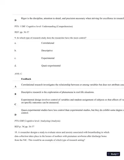 Understanding Nursing Research: Building An Evidence-Based Practice, 6th Edition Test Bank - Page 29 preview image