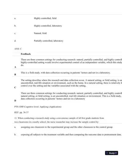 Understanding Nursing Research: Building An Evidence-Based Practice, 6th Edition Test Bank - Page 30 preview image