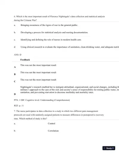 Understanding Nursing Research: Building An Evidence-Based Practice, 6th Edition Test Bank - Page 6 preview image