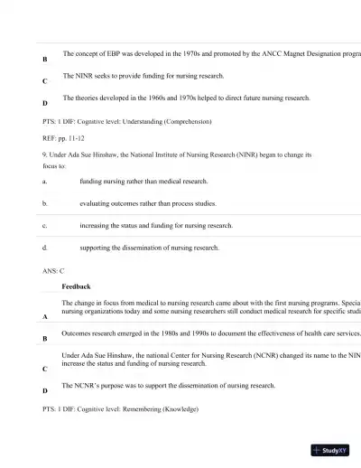 Understanding Nursing Research: Building An Evidence-Based Practice, 6th Edition Test Bank - Page 8 preview image