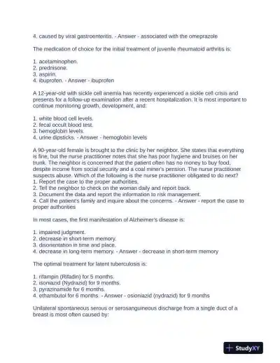 2022 AANP Nursing Diagnosis Practice Exam With Answers (75 Solved Questions) - Page 3 preview image