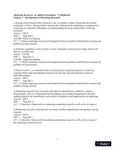 Test Bank for Marketing Research: An Applied Orientation, 7th edition - Page 1 preview image