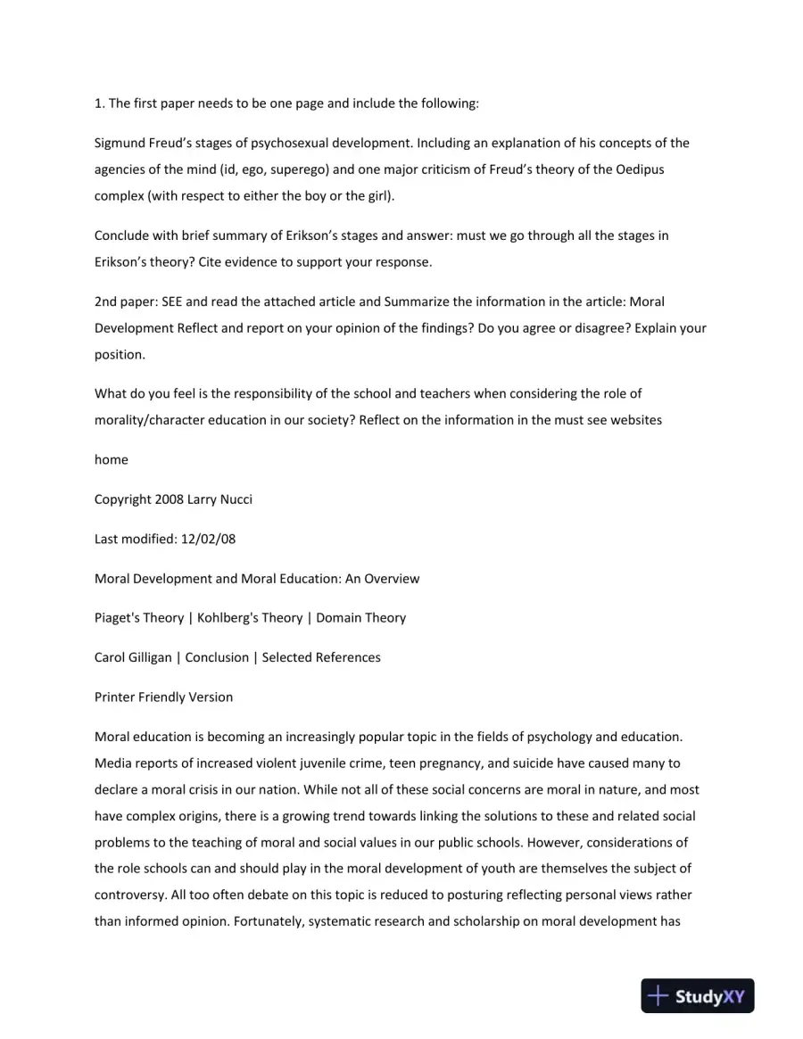 Exploring Developmental Theories: Freud, Erikson, and Moral Education, page 3