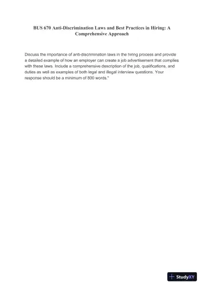 BUS 670 Anti-Discrimination Laws and Best Practices in Hiring: A Comprehensive Approach - Page 1 preview image