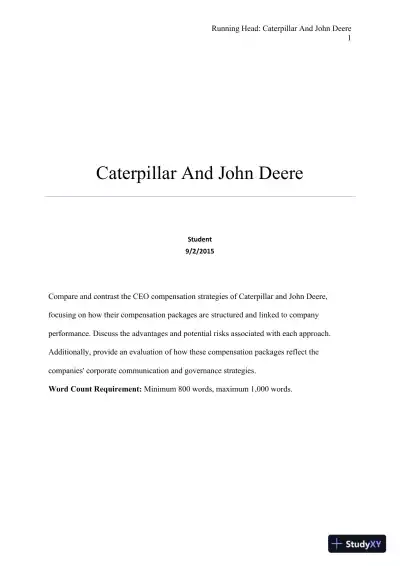 A Comparative Analysis of CEO Compensation Strategies at Caterpillar and John Deere - Page 1 preview image