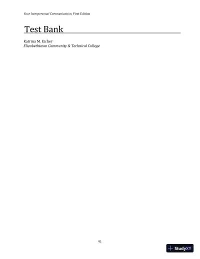 Test Bank for Your Interpersonal Communication , 1st Edition - Page 1 preview image