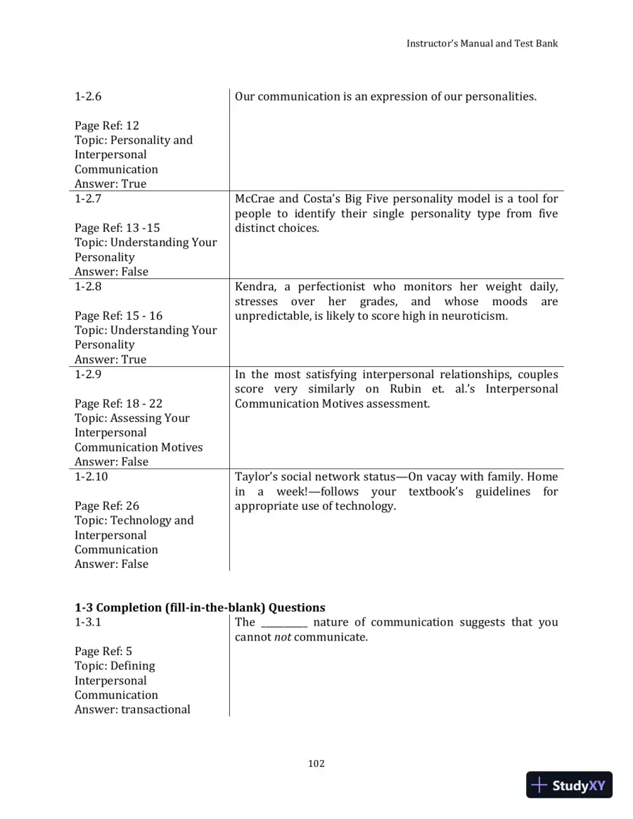 Test Bank for Your Interpersonal Communication , 1st Edition, page 12