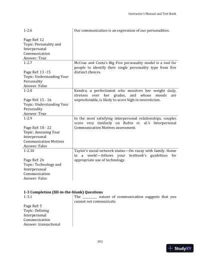 Test Bank for Your Interpersonal Communication , 1st Edition - Page 12 preview image