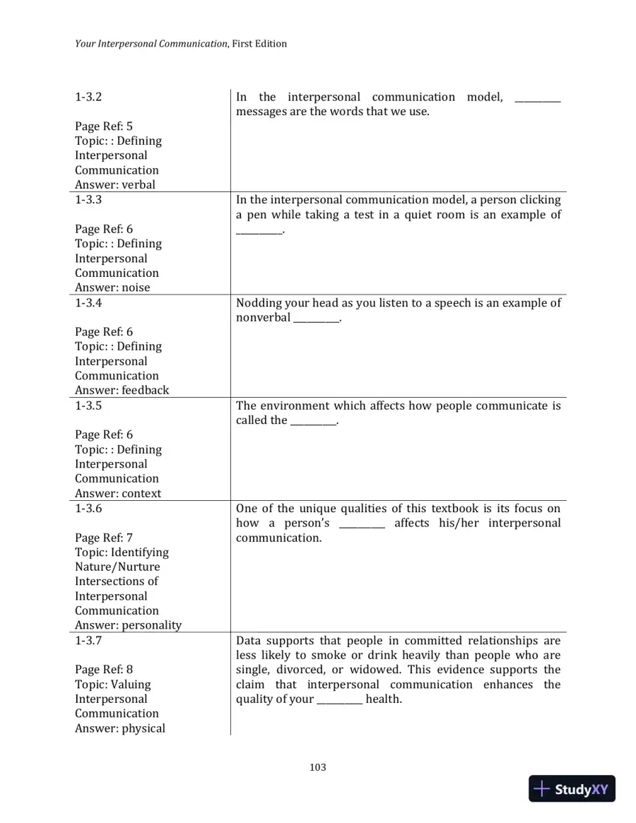 Test Bank for Your Interpersonal Communication , 1st Edition, page 13