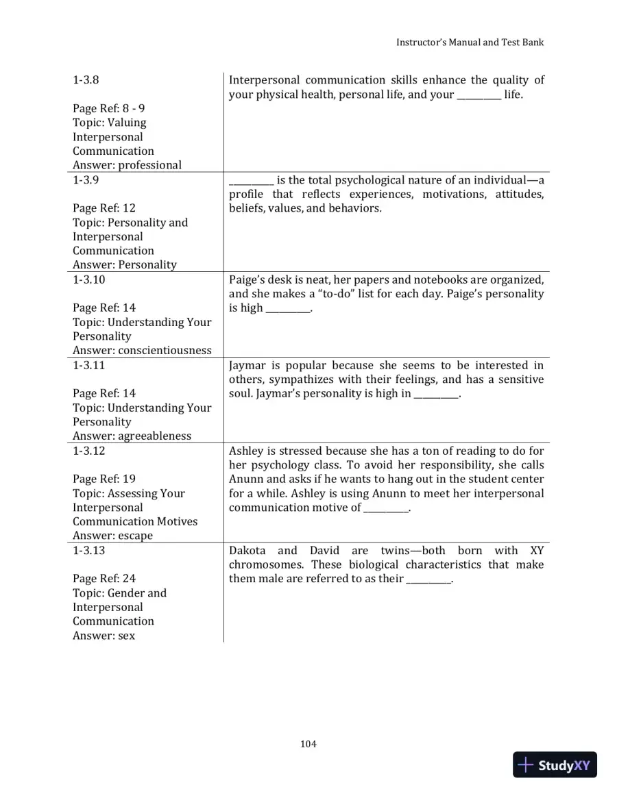 Test Bank for Your Interpersonal Communication , 1st Edition, page 14